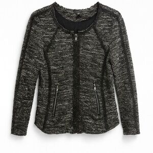 Ann Taylor Black and Gray Tweed zippered Jacket